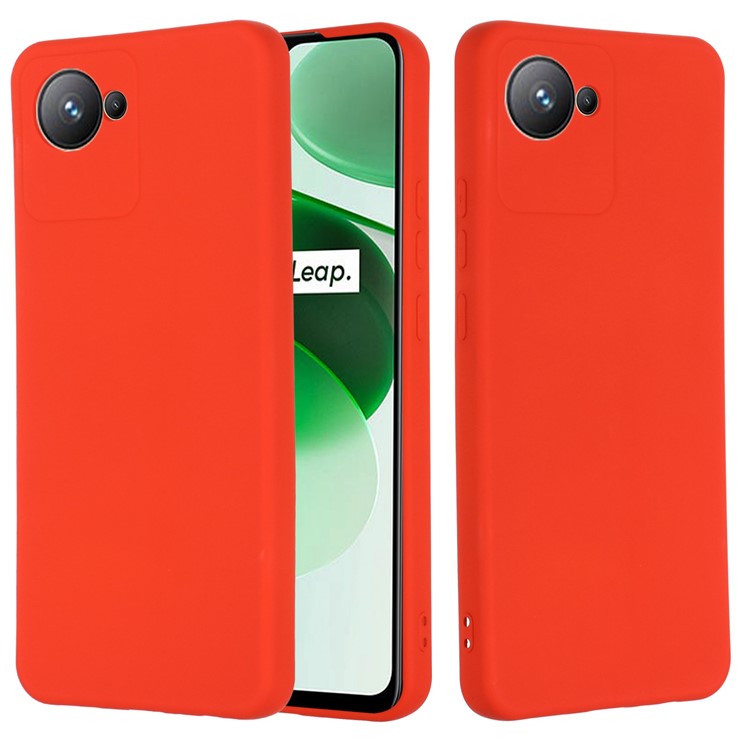 Liquid Silicone Phone Case for Realme C30 4G Shockproof Case Soft Microfiber Lining Anti-Drop Protective Cover with Strap - Red