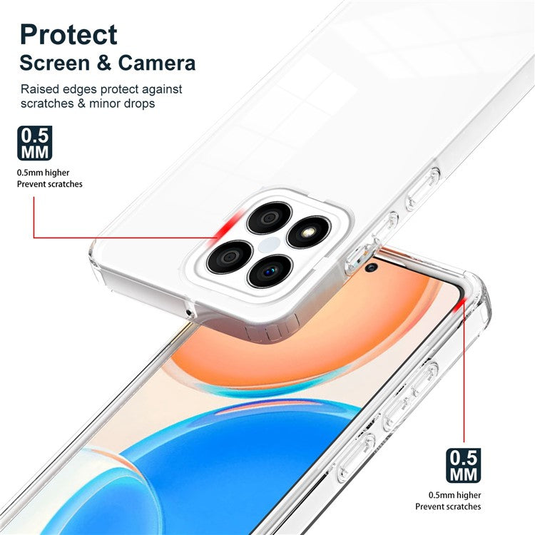 For Honor X8 4G 4G 3-in-1 Ultra Slim Transparent Phone Cover TPU Backplate + PC Frame + PC Camera Protection Drop-proof Phone Case - White