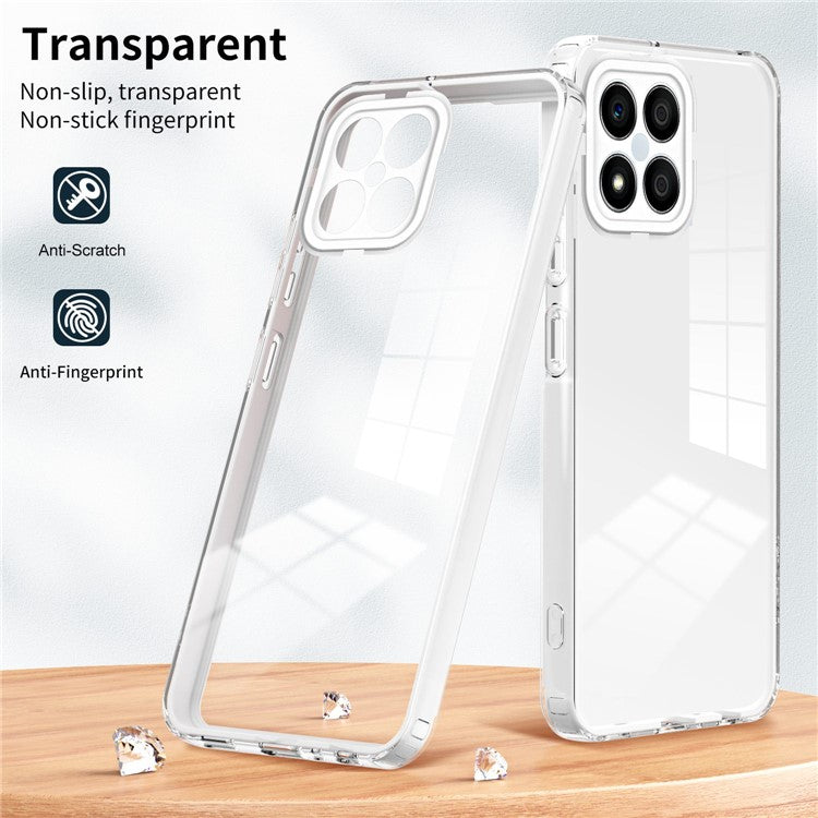 For Honor X8 4G 4G 3-in-1 Ultra Slim Transparent Phone Cover TPU Backplate + PC Frame + PC Camera Protection Drop-proof Phone Case - White