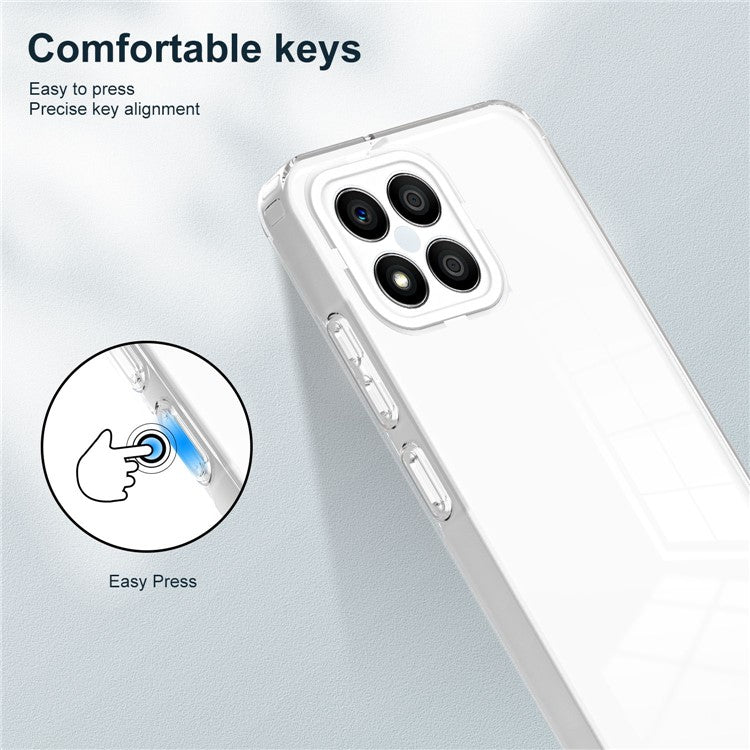 For Honor X8 4G 4G 3-in-1 Ultra Slim Transparent Phone Cover TPU Backplate + PC Frame + PC Camera Protection Drop-proof Phone Case - White