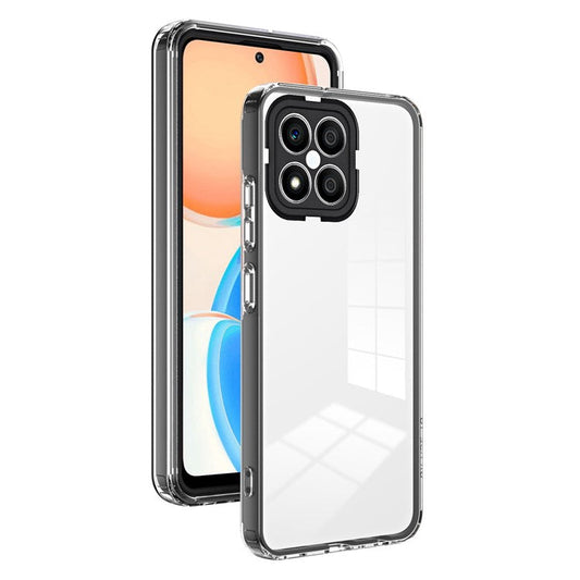 For Honor X8 4G 4G 3-in-1 Ultra Slim Transparent Phone Cover TPU Backplate + PC Frame + PC Camera Protection Drop-proof Phone Case - Black