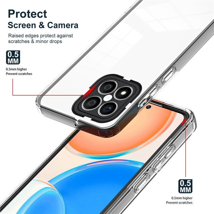 For Honor X8 4G 4G 3-in-1 Ultra Slim Transparent Phone Cover TPU Backplate + PC Frame + PC Camera Protection Drop-proof Phone Case - Black