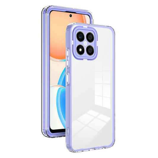 For Honor X8 4G 4G 3-in-1 Ultra Slim Transparent Phone Cover TPU Backplate + PC Frame + PC Camera Protection Drop-proof Phone Case - Purple