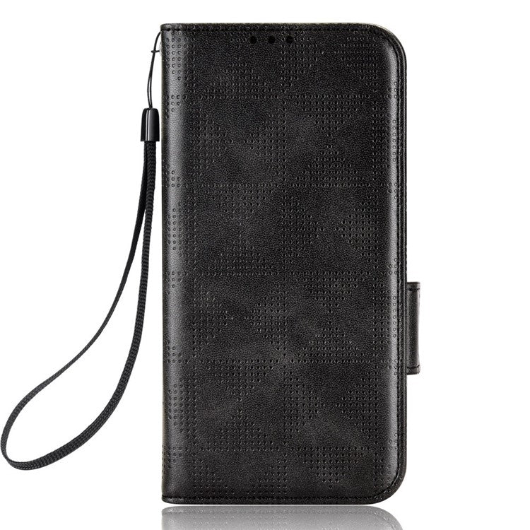 For OnePlus 10T 5G / Ace Pro 5G Triangle Pattern Imprinted Phone Case Foldable Stand Scratch-resistant PU Leather Wallet Cover with Strap - Black