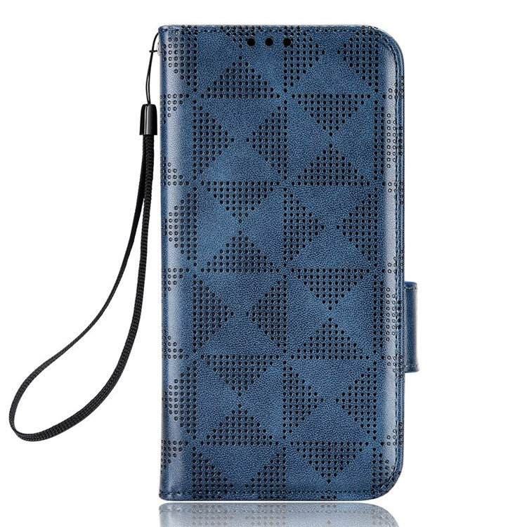 For OnePlus 10T 5G / Ace Pro 5G Triangle Pattern Imprinted Phone Case Foldable Stand Scratch-resistant PU Leather Wallet Cover with Strap - Blue