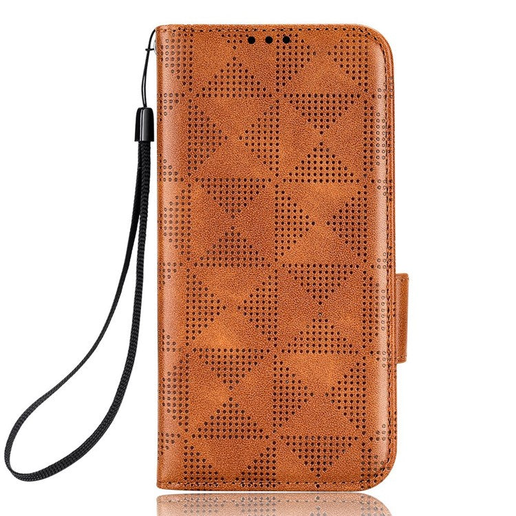 For OnePlus 10T 5G / Ace Pro 5G Triangle Pattern Imprinted Phone Case Foldable Stand Scratch-resistant PU Leather Wallet Cover with Strap - Brown