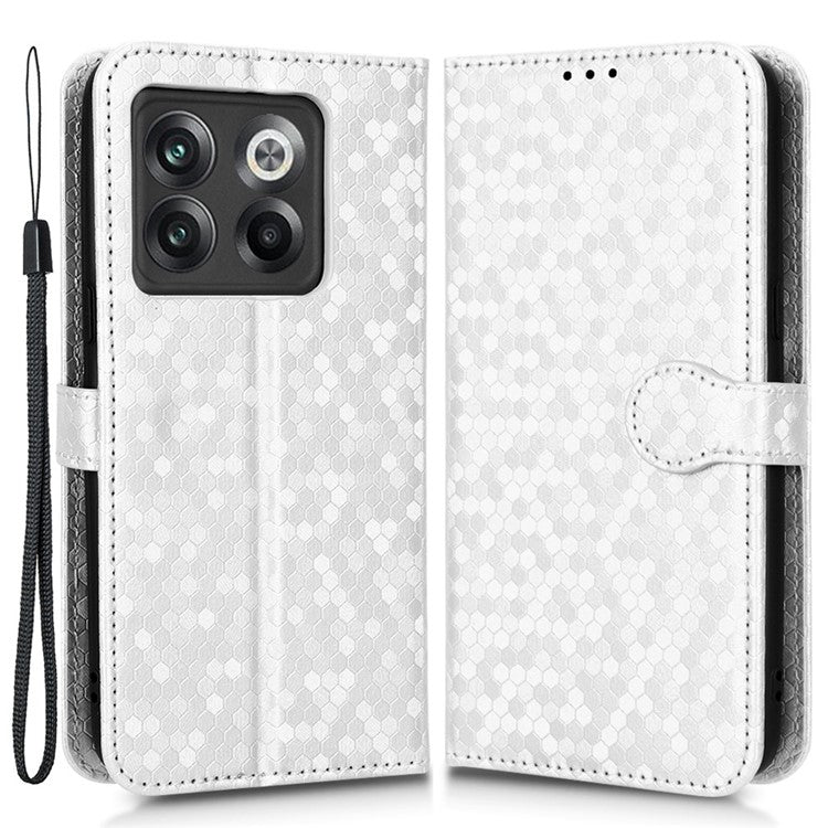 For OnePlus 10T 5G / Ace Pro 5G Drop-proof Phone Wallet Case Stand Dot Pattern Imprinted TPU+PU Leather Folio Flip Cover Shell - Silver