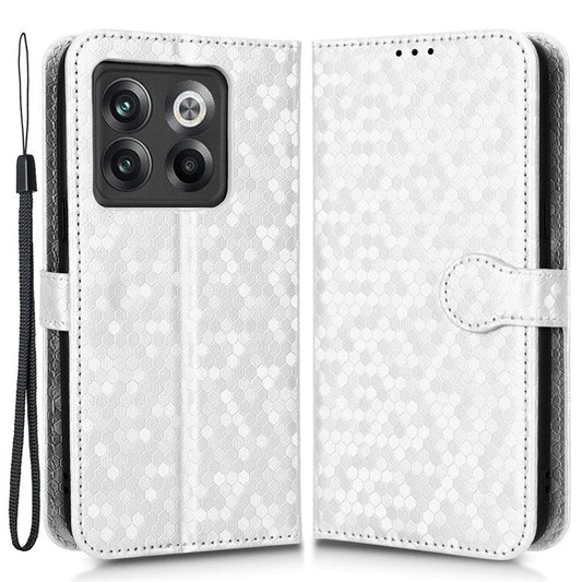 For OnePlus 10T 5G / Ace Pro 5G Drop-proof Phone Wallet Case Stand Dot Pattern Imprinted TPU+PU Leather Folio Flip Cover Shell - Silver