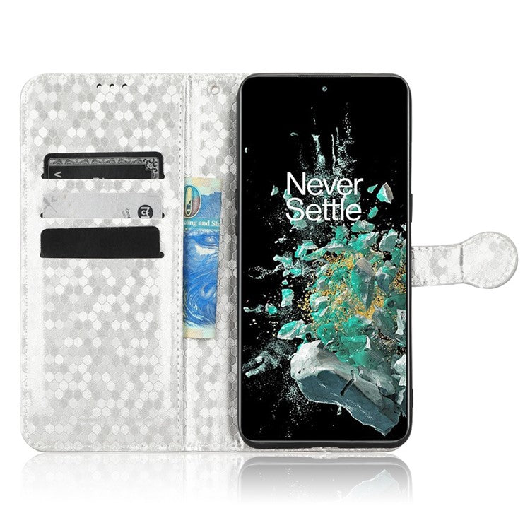 For OnePlus 10T 5G / Ace Pro 5G Drop-proof Phone Wallet Case Stand Dot Pattern Imprinted TPU+PU Leather Folio Flip Cover Shell - Silver