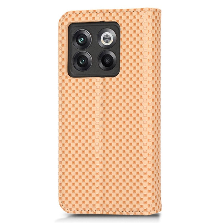 Phone Flip Wallet Cover for OnePlus 10T 5G / Ace Pro 5G, Grid Texture PU Leather Stand Case Magnetic Auto-absorbed Protective Shell - Beige
