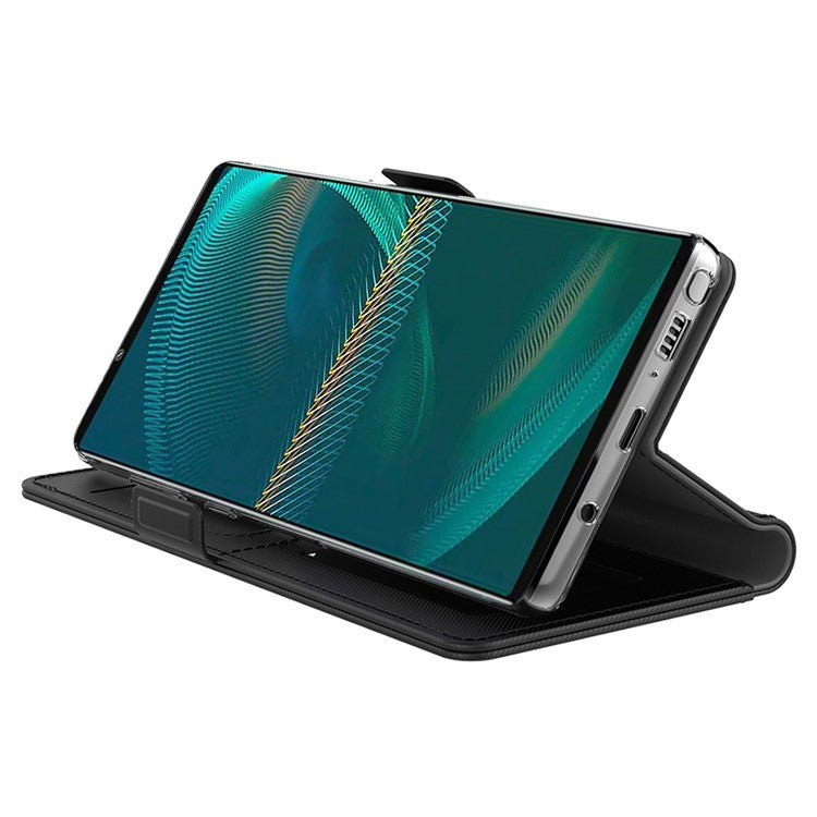 For Sony Xperia 1 II Stand Card Holder Folio Flip Phone Case Anti-fall PU Leather+TPU Magnetic Cover with Makeup Mirror - Black