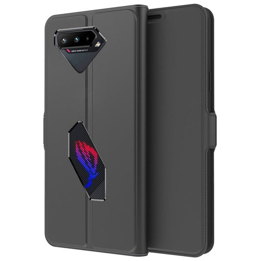 For Asus ROG Phone 5 PU Leather Case Viewing Stand Card Holder Slot Magnetic Closure Flip Cover - Black
