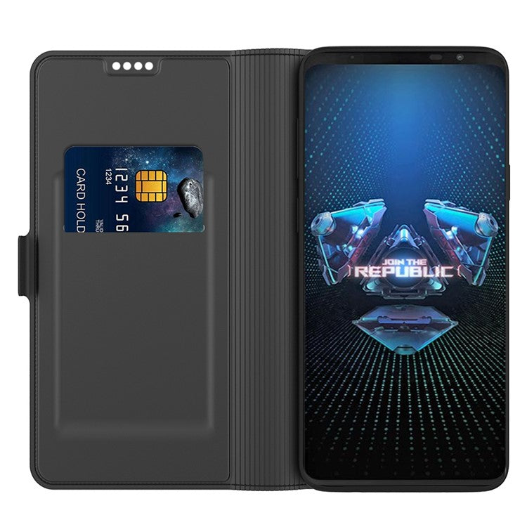 For Asus ROG Phone 5 PU Leather Case Viewing Stand Card Holder Slot Magnetic Closure Flip Cover - Black