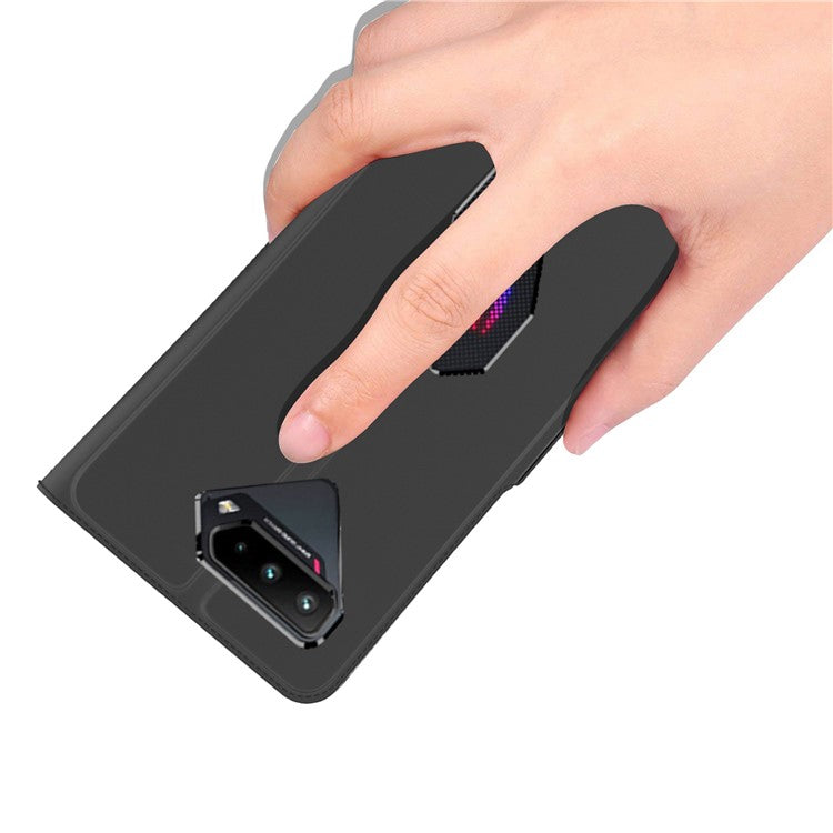 For Asus ROG Phone 5 PU Leather Case Viewing Stand Card Holder Slot Magnetic Closure Flip Cover - Black