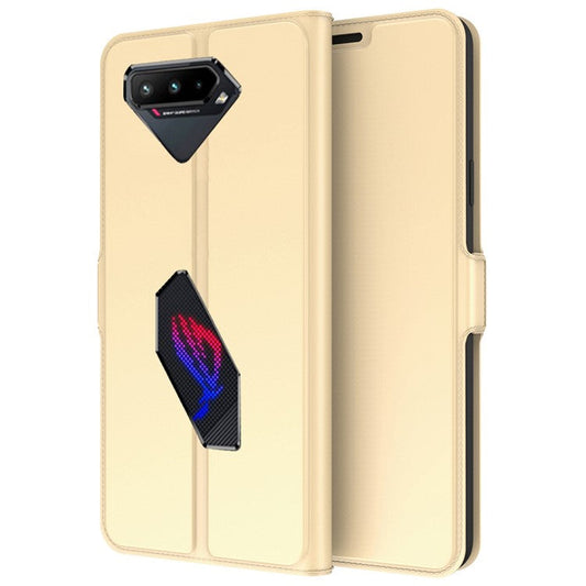 For Asus ROG Phone 5 PU Leather Case Viewing Stand Card Holder Slot Magnetic Closure Flip Cover - Gold