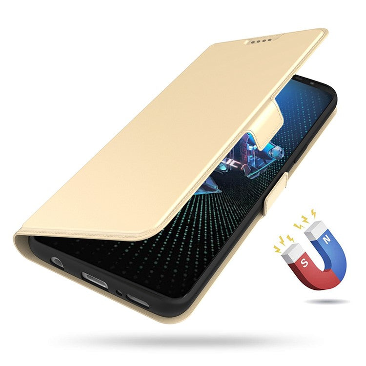 For Asus ROG Phone 5 PU Leather Case Viewing Stand Card Holder Slot Magnetic Closure Flip Cover - Gold