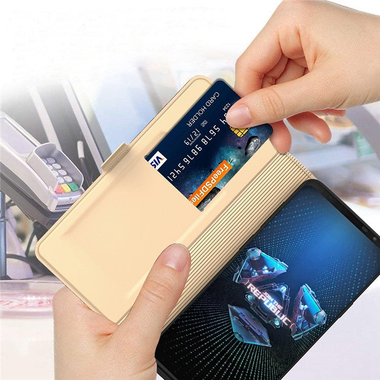 For Asus ROG Phone 5 PU Leather Case Viewing Stand Card Holder Slot Magnetic Closure Flip Cover - Gold