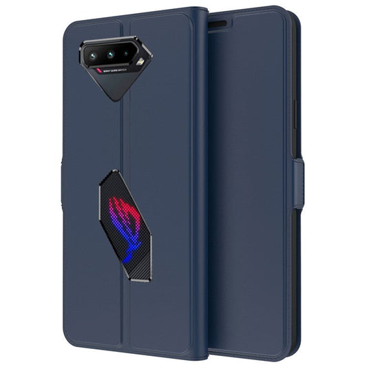 For Asus ROG Phone 5 PU Leather Case Viewing Stand Card Holder Slot Magnetic Closure Flip Cover - Blue
