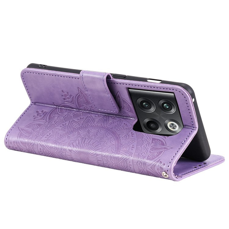 For OnePlus Ace Pro 5G / 10T 5G Shockproof Mandala Flower Pattern Imprinted Phone Case PU Leather Flip Wallet Stand Cover - Purple