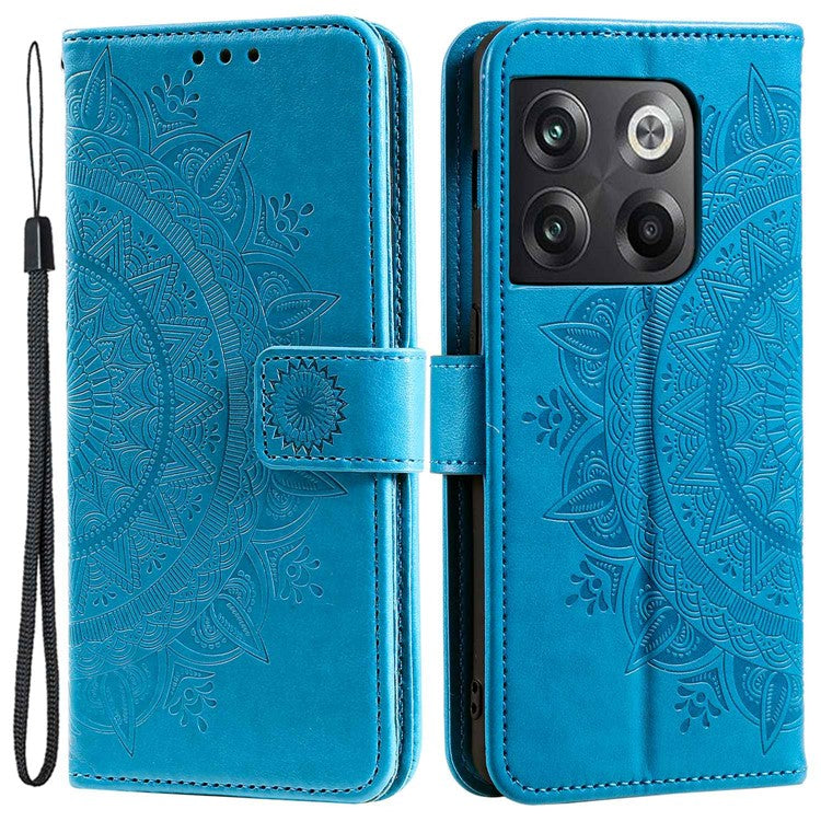 For OnePlus Ace Pro 5G / 10T 5G Shockproof Mandala Flower Pattern Imprinted Phone Case PU Leather Flip Wallet Stand Cover - Blue