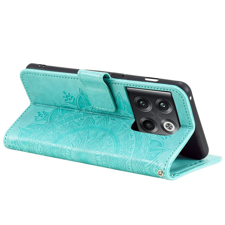 For OnePlus Ace Pro 5G / 10T 5G Shockproof Mandala Flower Pattern Imprinted Phone Case PU Leather Flip Wallet Stand Cover - Green