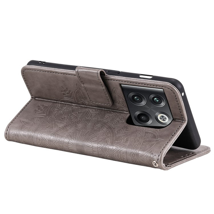 For OnePlus Ace Pro 5G / 10T 5G Shockproof Mandala Flower Pattern Imprinted Phone Case PU Leather Flip Wallet Stand Cover - Grey