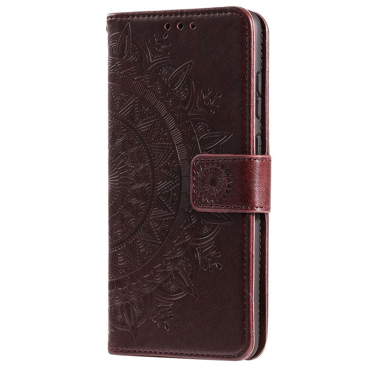 For OnePlus Ace Pro 5G / 10T 5G Shockproof Mandala Flower Pattern Imprinted Phone Case PU Leather Flip Wallet Stand Cover - Brown