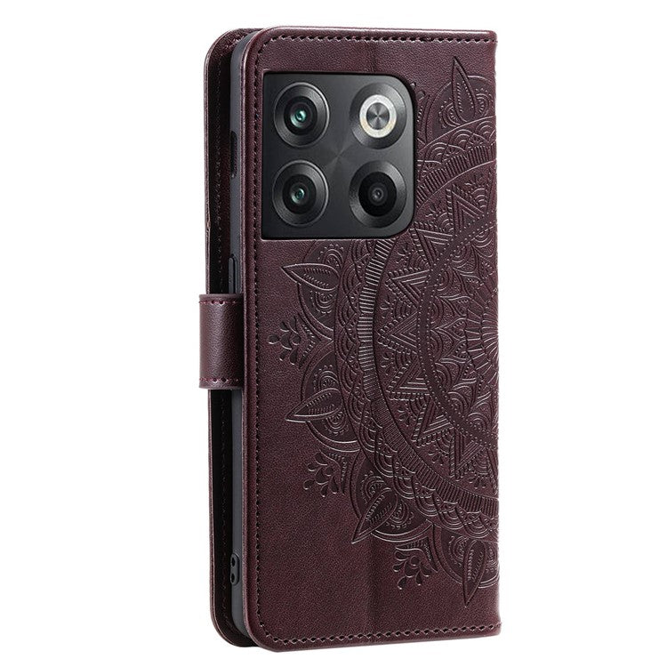 For OnePlus Ace Pro 5G / 10T 5G Shockproof Mandala Flower Pattern Imprinted Phone Case PU Leather Flip Wallet Stand Cover - Brown