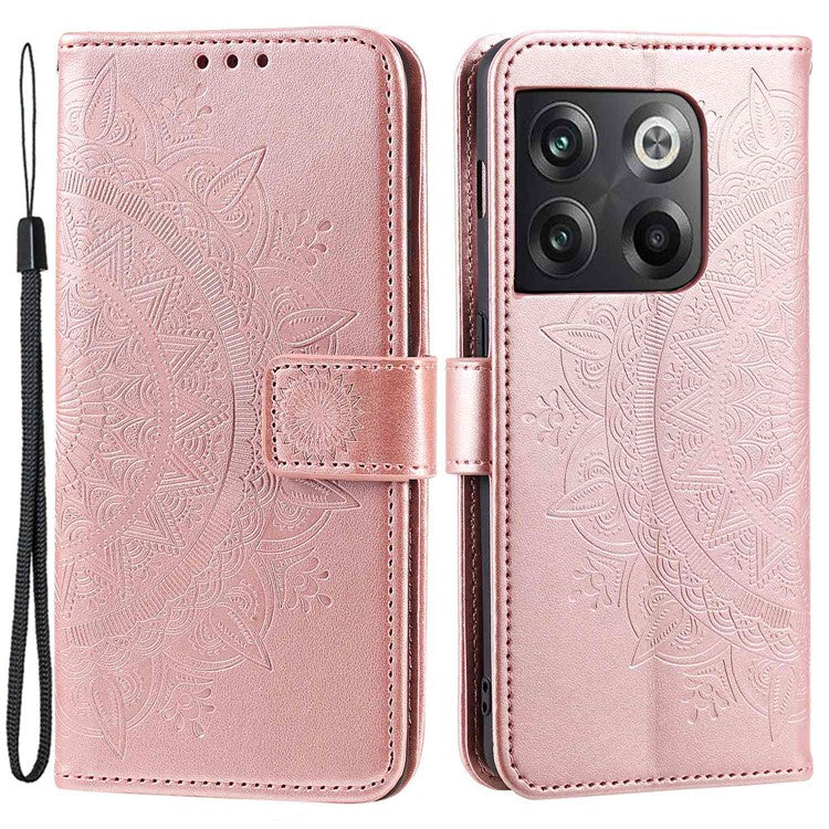 For OnePlus Ace Pro 5G / 10T 5G Shockproof Mandala Flower Pattern Imprinted Phone Case PU Leather Flip Wallet Stand Cover - Rose Gold