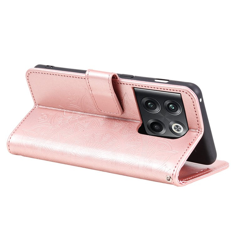 For OnePlus Ace Pro 5G / 10T 5G Shockproof Mandala Flower Pattern Imprinted Phone Case PU Leather Flip Wallet Stand Cover - Rose Gold
