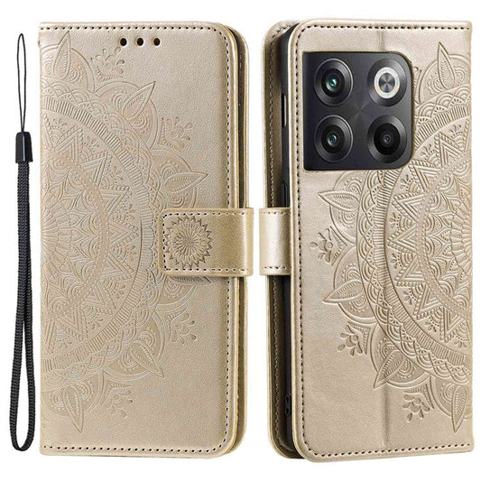 For OnePlus Ace Pro 5G / 10T 5G Shockproof Mandala Flower Pattern Imprinted Phone Case PU Leather Flip Wallet Stand Cover - Gold