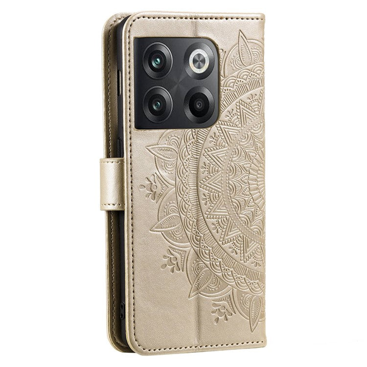 For OnePlus Ace Pro 5G / 10T 5G Shockproof Mandala Flower Pattern Imprinted Phone Case PU Leather Flip Wallet Stand Cover - Gold