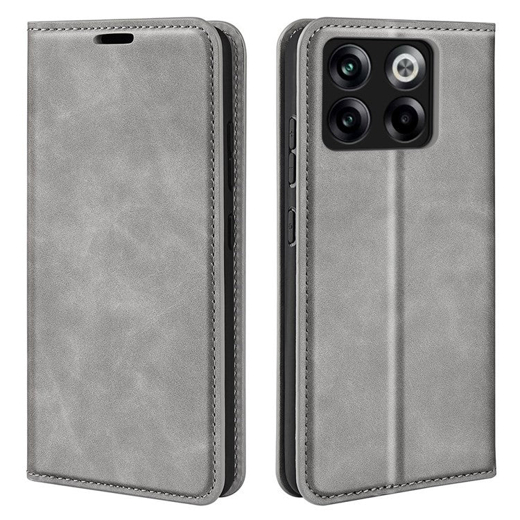 For OnePlus Ace Pro 5G / 10T 5G Skin-touch Feeling PU Leather Case Magnetic Auto-absorbed Stand Wallet Folio Flip Phone Cover - Grey