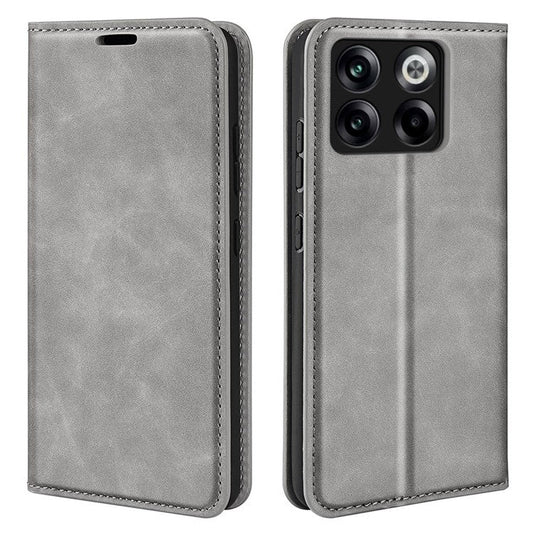For OnePlus Ace Pro 5G / 10T 5G Skin-touch Feeling PU Leather Case Magnetic Auto-absorbed Stand Wallet Folio Flip Phone Cover - Grey
