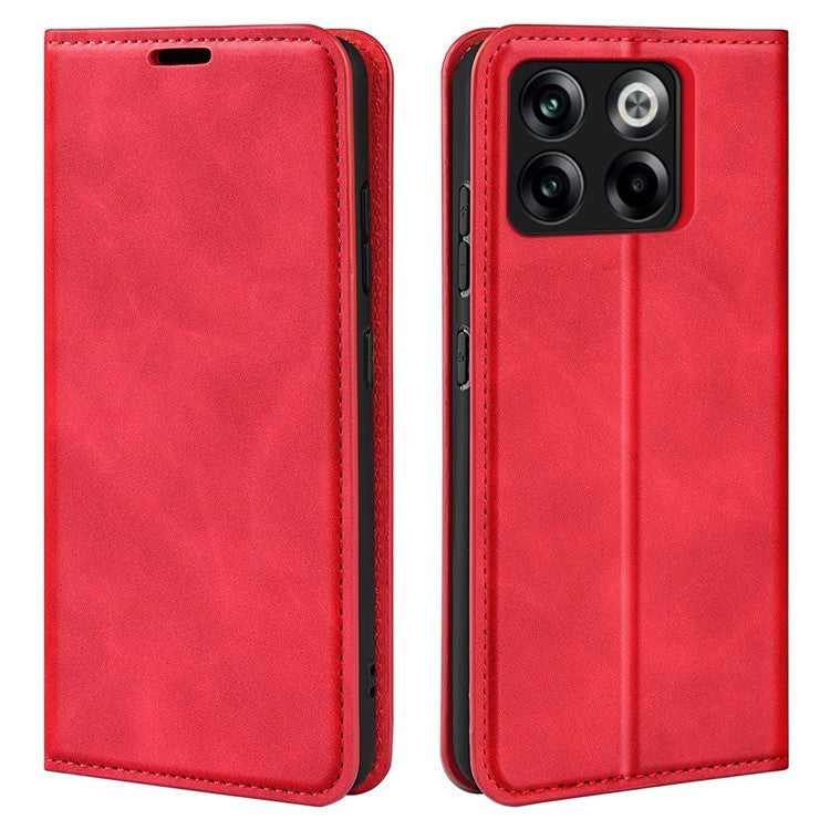 For OnePlus Ace Pro 5G / 10T 5G Skin-touch Feeling PU Leather Case Magnetic Auto-absorbed Stand Wallet Folio Flip Phone Cover - Red
