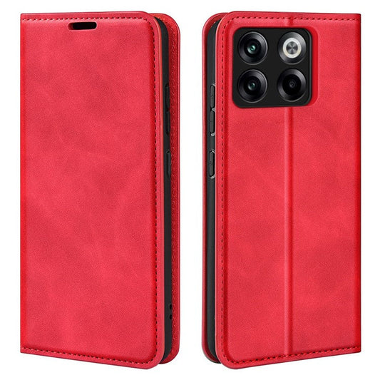 For OnePlus Ace Pro 5G / 10T 5G Skin-touch Feeling PU Leather Case Magnetic Auto-absorbed Stand Wallet Folio Flip Phone Cover - Red
