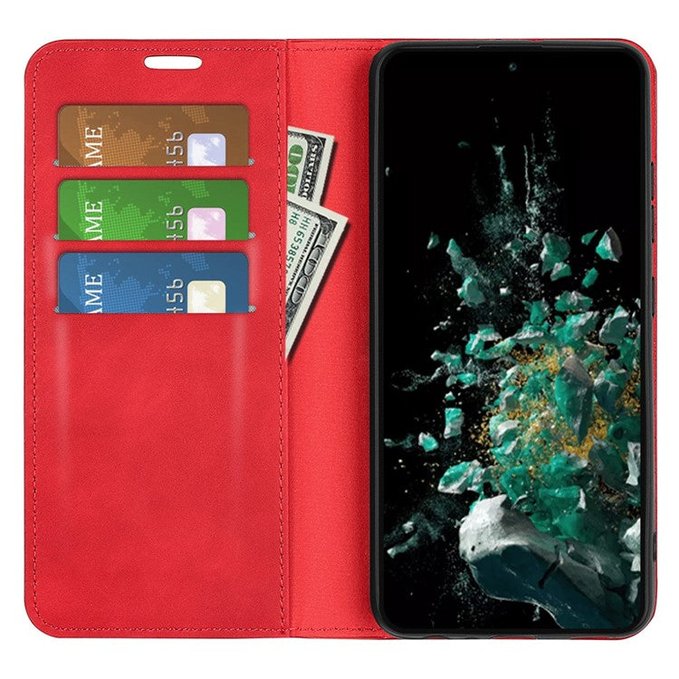 For OnePlus Ace Pro 5G / 10T 5G Skin-touch Feeling PU Leather Case Magnetic Auto-absorbed Stand Wallet Folio Flip Phone Cover - Red