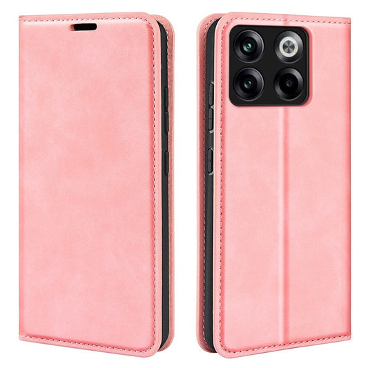 For OnePlus Ace Pro 5G / 10T 5G Skin-touch Feeling PU Leather Case Magnetic Auto-absorbed Stand Wallet Folio Flip Phone Cover - Pink