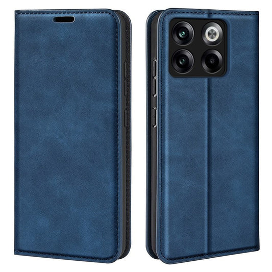 For OnePlus Ace Pro 5G / 10T 5G Skin-touch Feeling PU Leather Case Magnetic Auto-absorbed Stand Wallet Folio Flip Phone Cover - Blue