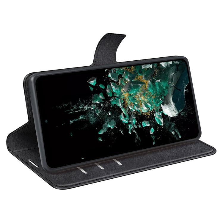 For OnePlus Ace Pro 5G / 10T 5G Square Magnetic Clasp Folio Flip Textured PU Leather Cover Inner TPU Phone Case with Wallet Stand - Black