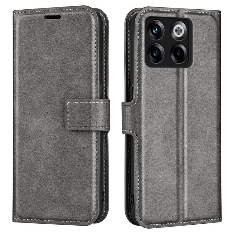 For OnePlus Ace Pro 5G / 10T 5G Square Magnetic Clasp Folio Flip Textured PU Leather Cover Inner TPU Phone Case with Wallet Stand - Grey