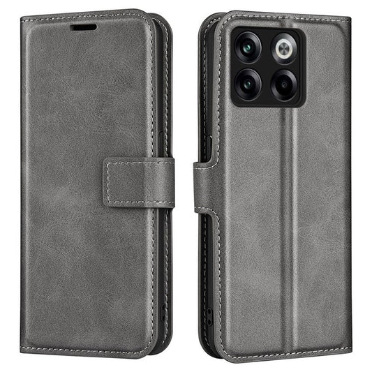For OnePlus Ace Pro 5G / 10T 5G Square Magnetic Clasp Folio Flip Textured PU Leather Cover Inner TPU Phone Case with Wallet Stand - Grey