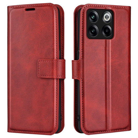 For OnePlus Ace Pro 5G / 10T 5G Square Magnetic Clasp Folio Flip Textured PU Leather Cover Inner TPU Phone Case with Wallet Stand - Red
