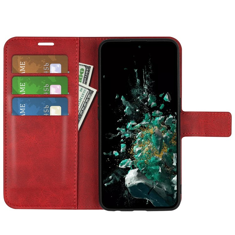 For OnePlus Ace Pro 5G / 10T 5G Square Magnetic Clasp Folio Flip Textured PU Leather Cover Inner TPU Phone Case with Wallet Stand - Red