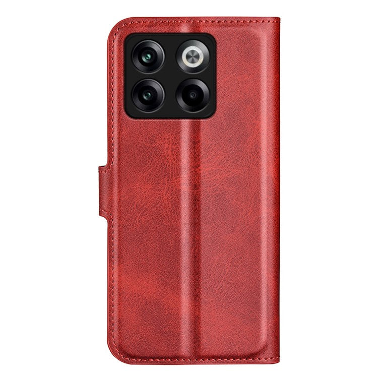 For OnePlus Ace Pro 5G / 10T 5G Square Magnetic Clasp Folio Flip Textured PU Leather Cover Inner TPU Phone Case with Wallet Stand - Red
