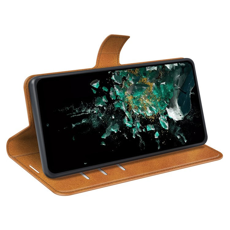 For OnePlus Ace Pro 5G / 10T 5G Square Magnetic Clasp Folio Flip Textured PU Leather Cover Inner TPU Phone Case with Wallet Stand - Yellow