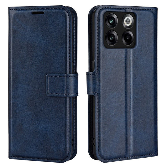 For OnePlus Ace Pro 5G / 10T 5G Square Magnetic Clasp Folio Flip Textured PU Leather Cover Inner TPU Phone Case with Wallet Stand - Blue