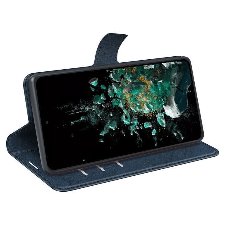 For OnePlus Ace Pro 5G / 10T 5G Square Magnetic Clasp Folio Flip Textured PU Leather Cover Inner TPU Phone Case with Wallet Stand - Blue