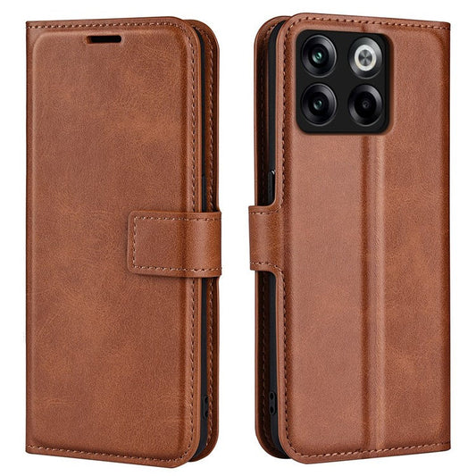 For OnePlus Ace Pro 5G / 10T 5G Square Magnetic Clasp Folio Flip Textured PU Leather Cover Inner TPU Phone Case with Wallet Stand - Light Brown