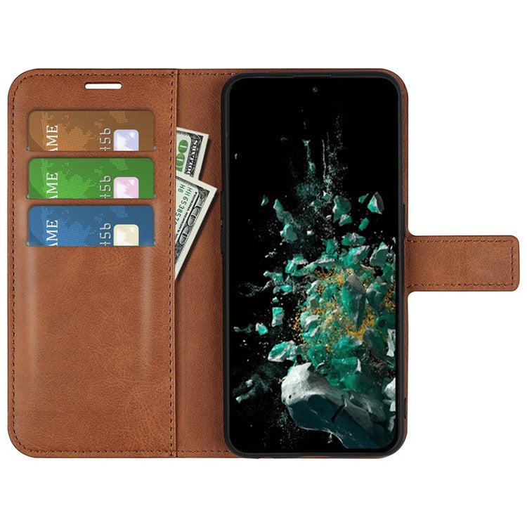 For OnePlus Ace Pro 5G / 10T 5G Square Magnetic Clasp Folio Flip Textured PU Leather Cover Inner TPU Phone Case with Wallet Stand - Light Brown